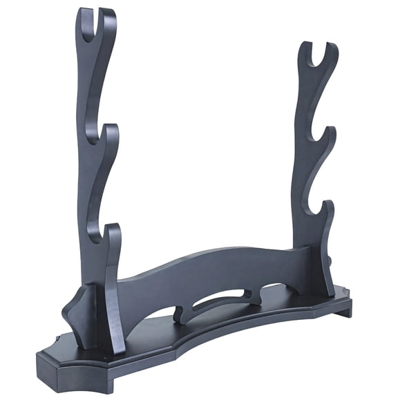3 Tier Sword Rack for Harry Potter Wand Display, Wand Display Stand Black Wood, Wood Wand Holder Display with Curved Base, Ideal for Collectors and Home Decoration
