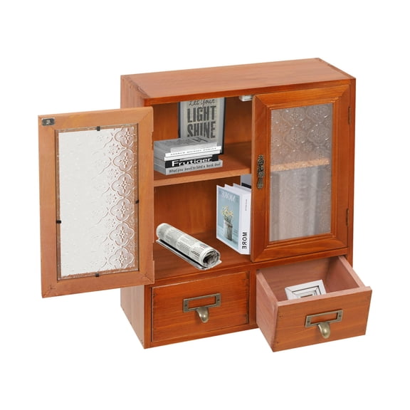 Shangmakel 3 Tier Tabletop Storage Cabinet,Wooden Apothecary Cabinets with 2 Acrylic Doors,Desktop Display Cupboard