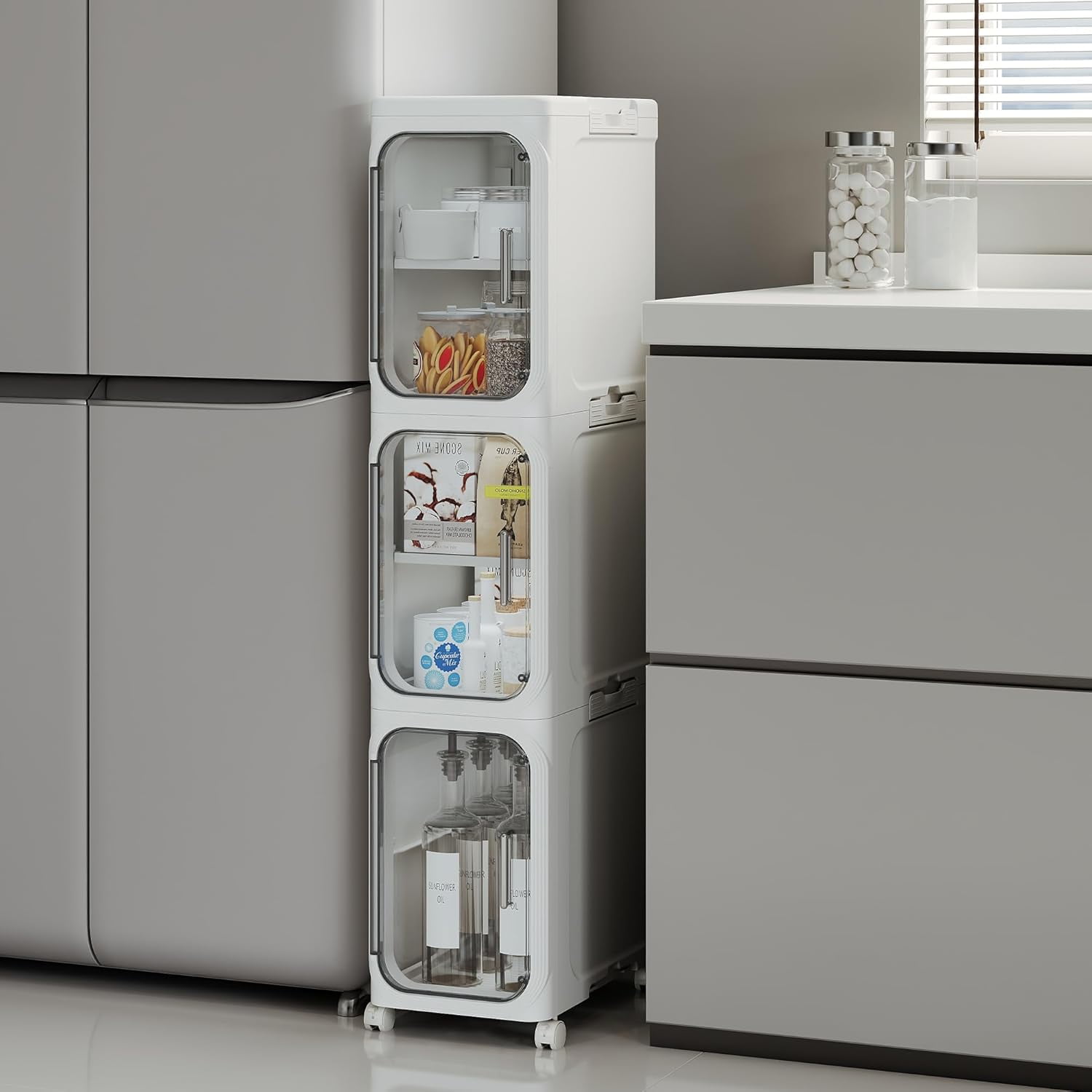 3-Tier Tall Narrow Storage Cabinet, Slim Bathroom Organizer with ...