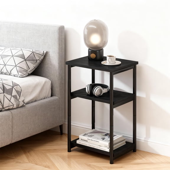 3-Tier Tall Side Table with Storage, Metal Frame End Table & Small Nightstand for Living Room, Bedroom, Sofa