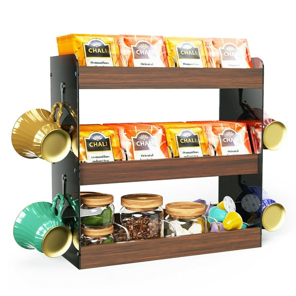 3 Tier Tea Box Organizer Storage Box, Tea Bag Holder Organizer Wall Mount, Wood & Acrylic Tea Container for Tea Bags, ATSKIM Tea Caddy for Cabinet, Tea Station Organizer for Countertop