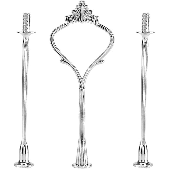 3 Tier Tiered Tray Hardware Kits Fruit Cake Plate Handle Fitting Hardware Rod Dessert Stand Holder Silver Crown（Plate not Included）