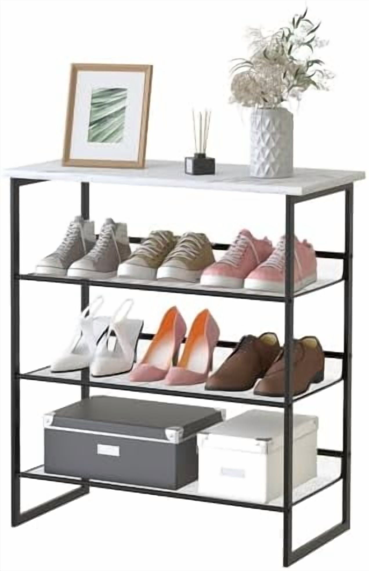 Shoe Rack Elevated 3-Tier Tilting Adjustable Freestanding Shoe Rack 6-Pairs 25.2 in Length ...