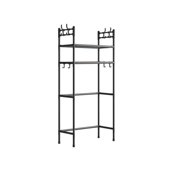3-Tier Over The Toilet Storage,Freestanding Metal Bathroom Shelves with 4 Hooks,Adjustable Shelf and Basket,Freestanding Space Saver Bathroom Shelves Toilet for Room Black