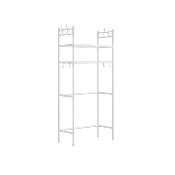 3-Tier Over The Toilet Storage,Freestanding Metal Bathroom Shelves with 4 Hooks,Adjustable Shelf and Basket,Freestanding Space Saver Bathroom Shelves Toilet for Room Black