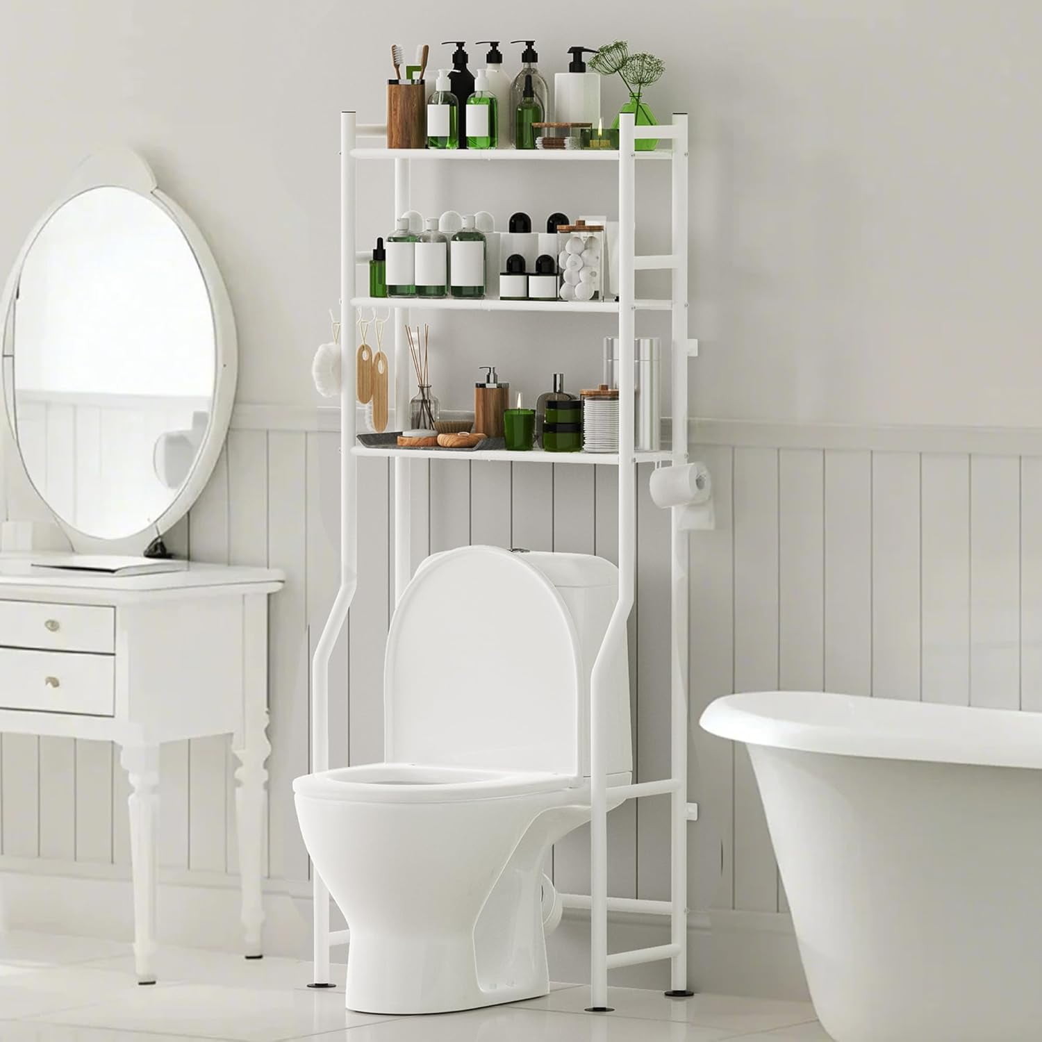 3-Tier Over The Toilet Storage with Paper Holder, Metal Bathroom ...