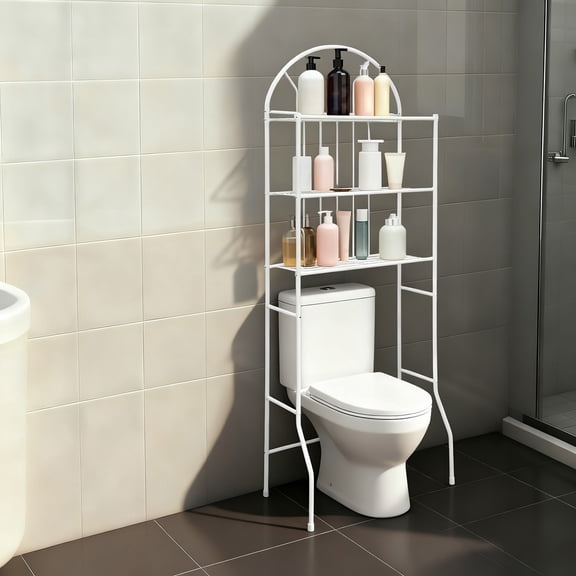 3-Tier Toilet Storage Rack, Bathroom Organizer Shelf over Toilet, 55.11 lbs Capacity, White Iron Standing Shelf for Bathroom