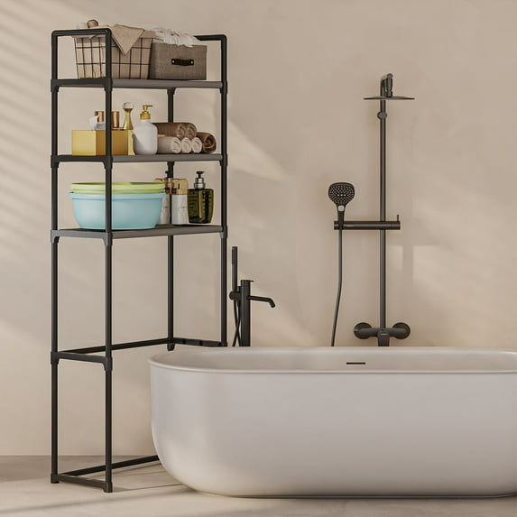 3 Tier Over The Toilet Storage Rack, Freestanding Bathroom Shelf Organizer for Towels Toilet Paper Shampoo, Extra Wide Space Saver, Black Rust Resistant Metal Frame, 60x21.46x11 Inches