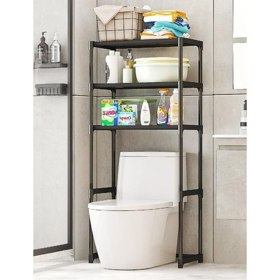 3-Tier Over The Toilet Storage Rack, Freestanding Bathroom Space Saver Shelves with Sturdy Iron Frame - Waterproof, Easy Assembly for Bathroom, Laundry Room, Kitchen