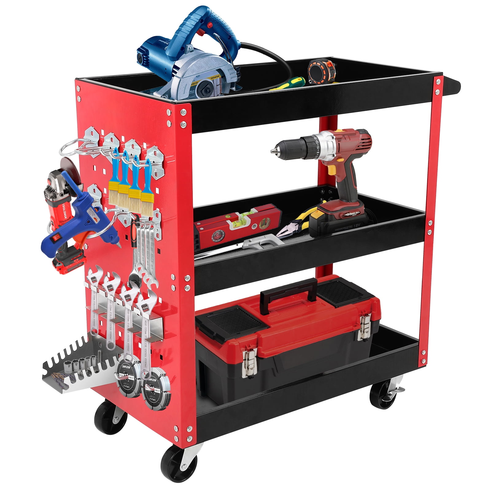 3-Tier Tool Cart Red, Triple Tool Cart, Tool Cart on Wheels, Triple ...