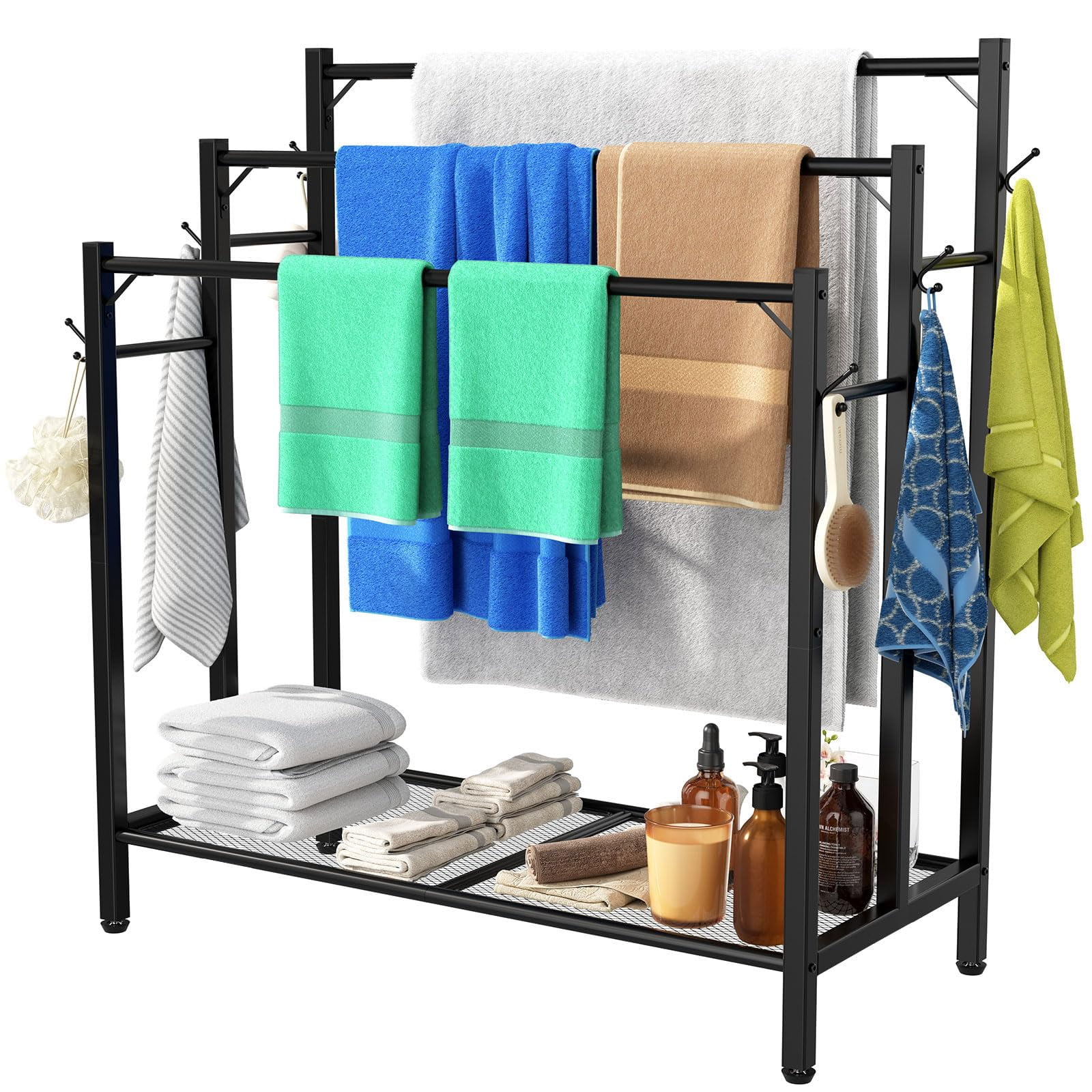 Frontgate Pool Towel Rack 3 Tier Towel Rack with Large Storage & 6 Hooks, Blanket Rack for ...