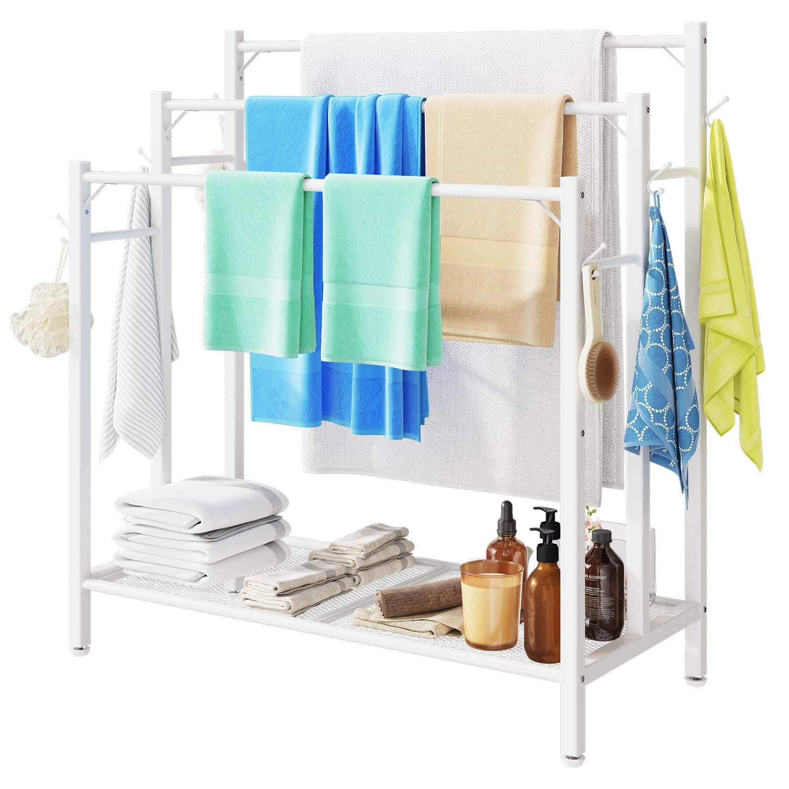 Frontgate Pool Towel Rack 3 Tier Towel Rack with Large Storage & 6 Hooks, Blanket Rack for ...