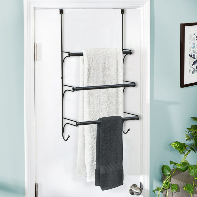 3 Tier Towel Rack Organizer Retractable Over the Door Towel Holder with  Hooksfor Storage of Bathroom Towels (Black) 