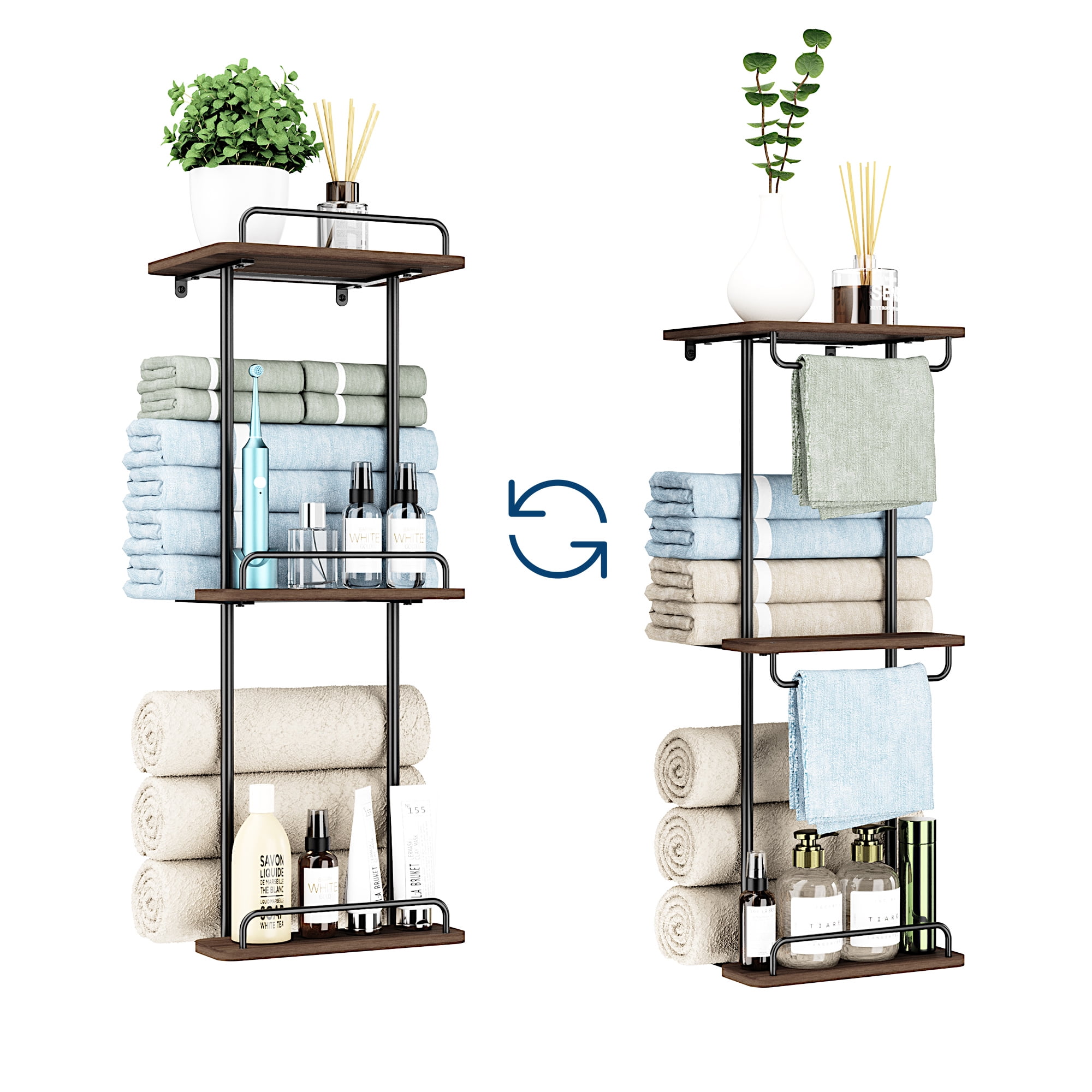 3 Tier Towel Storage for Small Bathroom, Towel Rack for Rolled Towels ...