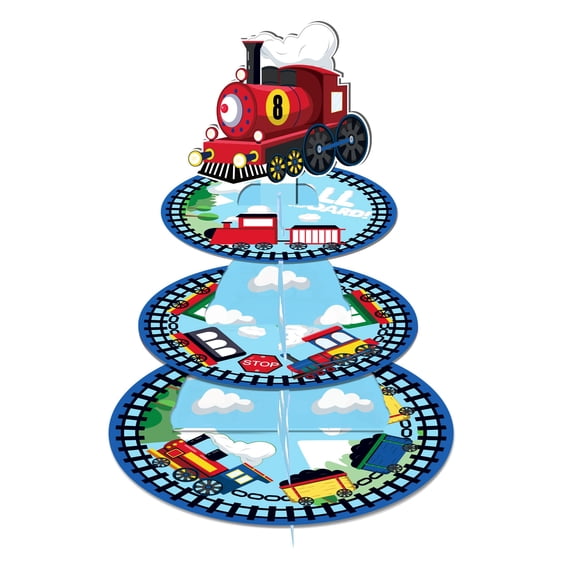 3-Tier Train Party Cardboard Cupcake Stand Train Theme Baby Shower