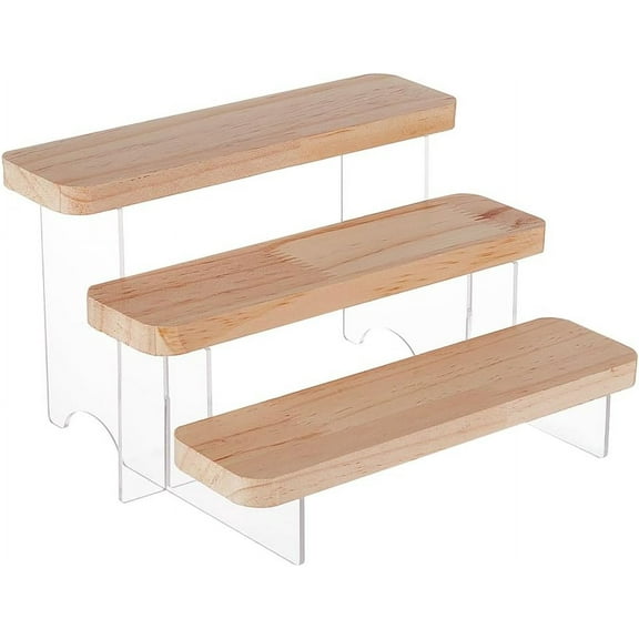 3-Tier Transparent Acrylic Minifigures Display Risers Wooden Tiered Organizer Holder for Models Building Blocks Display Mixed Color