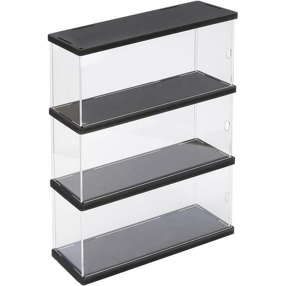 3-Tier Transparent Display Case Acrylic Display Risers Stand with Door Rectangle Model Blocks Minifigures Display Case 300x95x378mm Holder Stand Box for Display Collection Black DIY