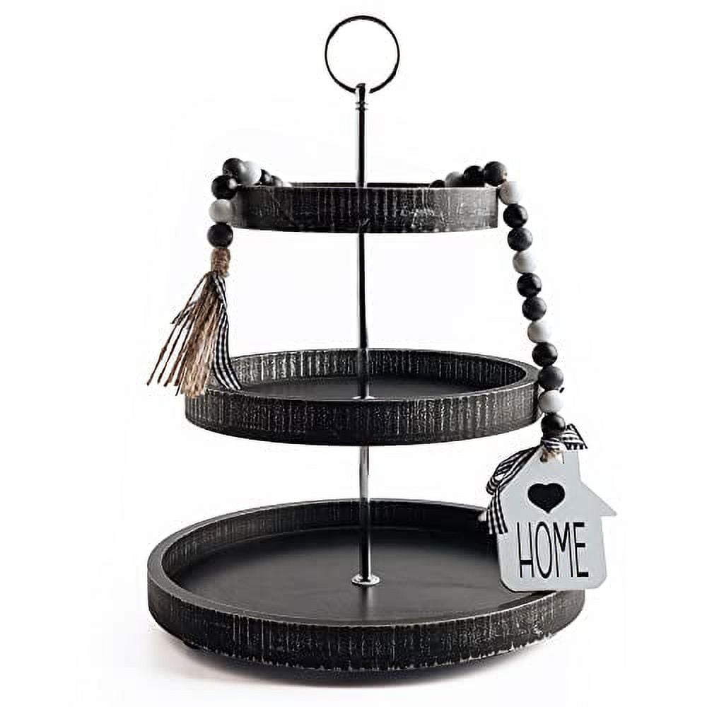 Rotating Tiered Jewelry Tree in Black Metal with Whitewashed Wood