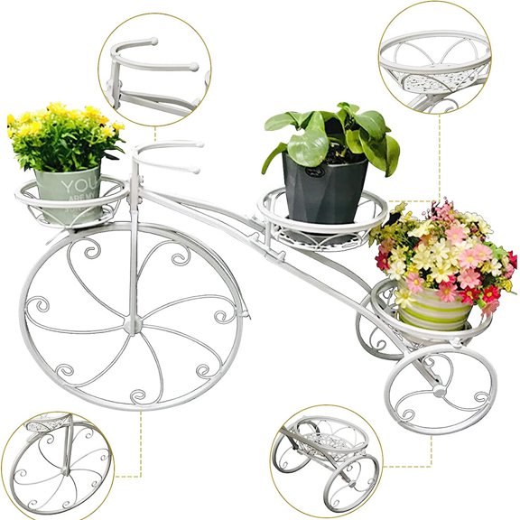 3-Tier Tricycle Plant Stand Iron Flower Holder, 22LB Capacity Vintage Bicycle Decor for Indoor Outdoor Garden
