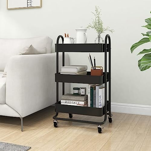 3-Tier Trolley Black 43x34x79 cm Steel (Weight-5KG)$$Office