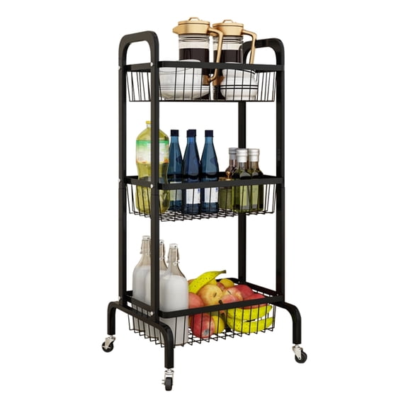 ABCOOL Storage Organizer Rolling Utility Cart Modern 3-Tier Metal with Caster Wheels