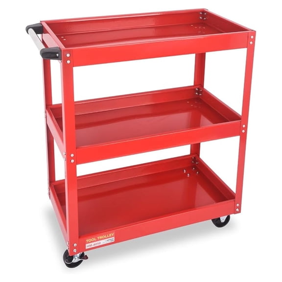 3-Tier Utility Cart with Brake Wheels, Sturdy Steel Construction, 110 lbs Capacity, Red