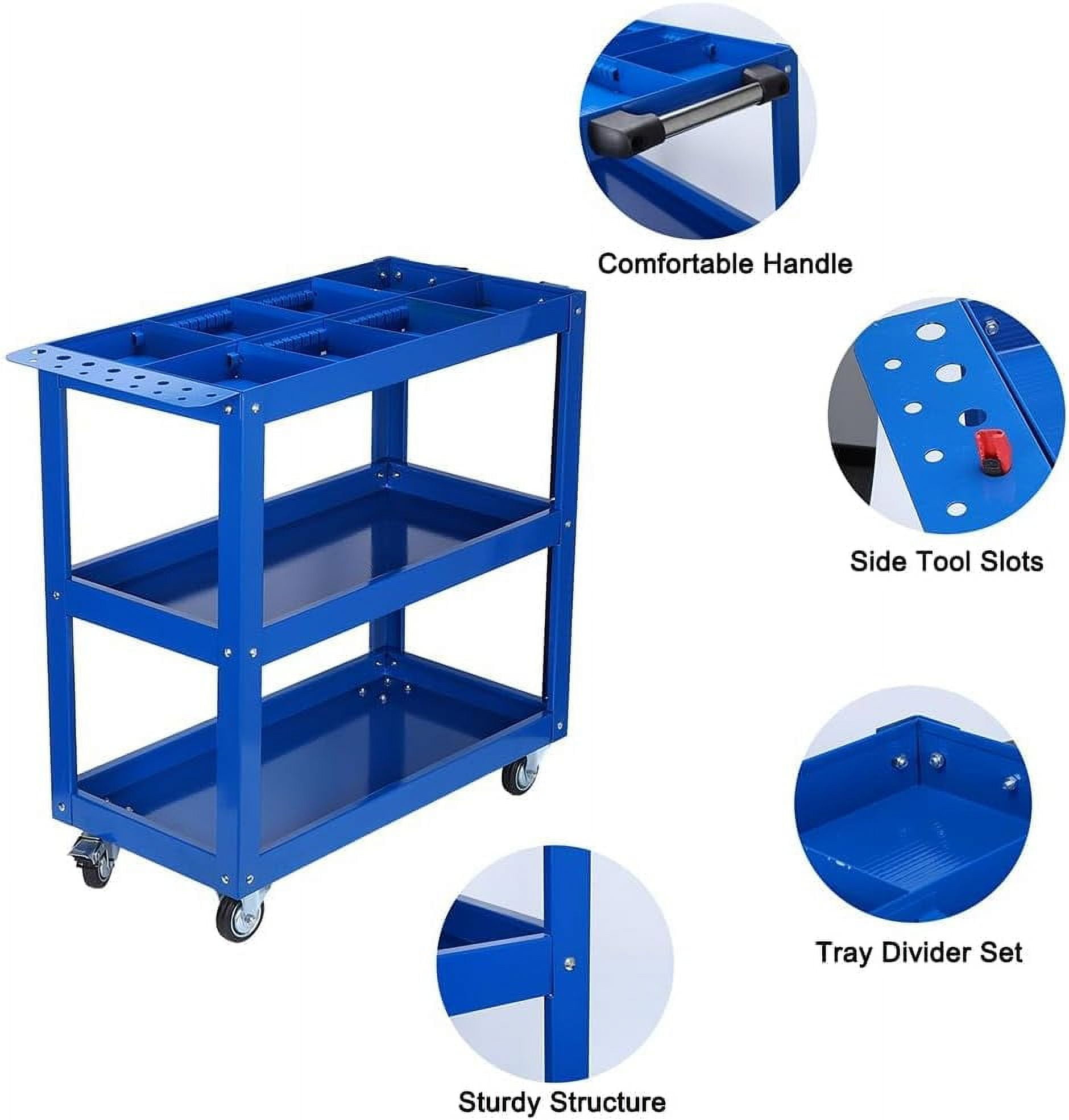 3 Tier Utility Cart with Wheels Heavy Duty Tools Cart with Handle and