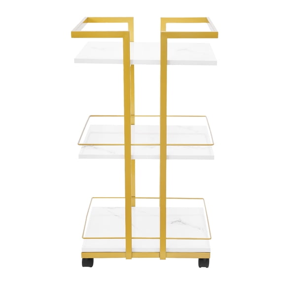 3-Tier Utility Manicure Trolley, Metal Storage with Lockable Universal Wheels, White Gold,for Kitchen Living Room Bedroom