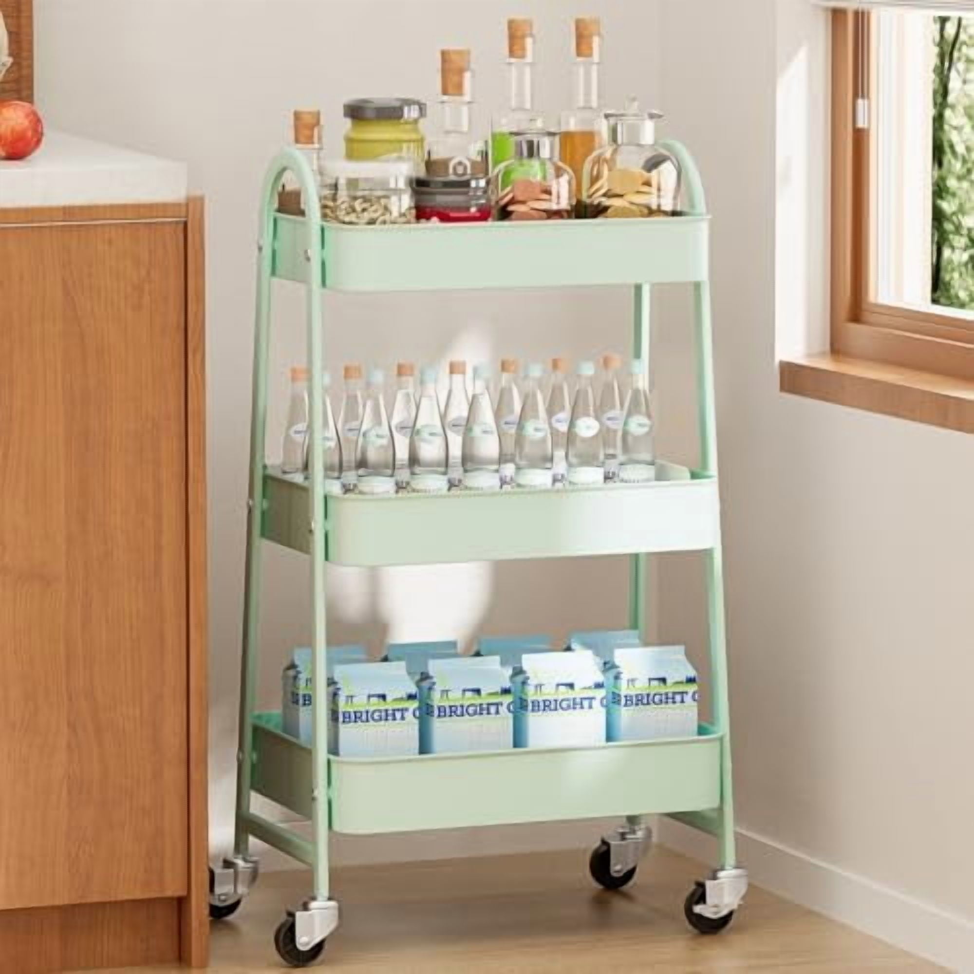 3 Tier Utility Rolling Cart with Lockable Caster Wheels, Metal Mobile ...
