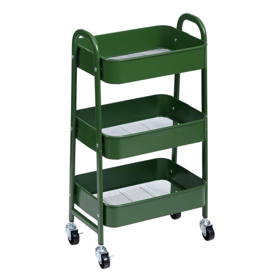 3 Tier Utility Rolling Cart with Lockable Wheels, Metal Multifunctional Storage, Organizer Cart for Kitchen, Office, Living Room, Makeup, Craft, Art Studio,Navy Blue