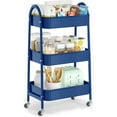 thumbnail image 1 of 3 Tier Utility Rolling Cart, Metal Storage Cart with Handle and Lockable Wheels, Multifunctional Storage Organizer Trolley with Mesh Baskets for Kitchen, Living Room, Office, Garage (Indigo), 1 of 14