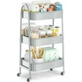 thumbnail image 1 of 3 Tier Utility Rolling Cart, Metal Storage Cart with Handle and Lockable Wheels, Multifunctional Storage Organizer Trolley with Mesh Baskets for Kitchen, Living Room, Office, Garage (Grey), 1 of 7
