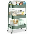 thumbnail image 1 of 3 Tier Utility Rolling Cart, Metal Storage Cart with Handle and Lockable Wheels, Multifunctional Storage Organizer Trolley with Mesh Baskets for Kitchen, Living Room, Office, Garage (Jungle), 1 of 14