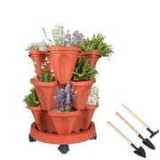 3 Tier Vertical Gardening Stackable Tower Planter for Strawberries,Flowers,Herbs,Vegetables,Red