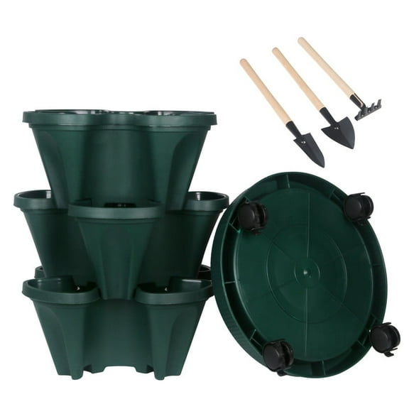 3-Tier Vertical Planter | Stackable Herb Garden Stack Planter Indoor Outdoor for Balcony Flowers & Succulents - Green