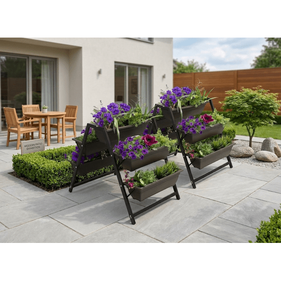 3-Tier Vertical Raised Garden Bed with 5 Planter Boxes, 31" Elevated Freestanding Metal Stand with Drainage Holes, Heavy-Duty Flower Plant Container for Vegetables Herbs Indoor Outdoor, Black
