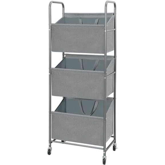 3-Tier Vertical Rolling Laundry Hamper with Removable Bags 120L Stackable Laundry Sorter Basket Clothes Hamper with Wheels for Small Spaces Closet Bedroom Bathroom Laundry Room Gray