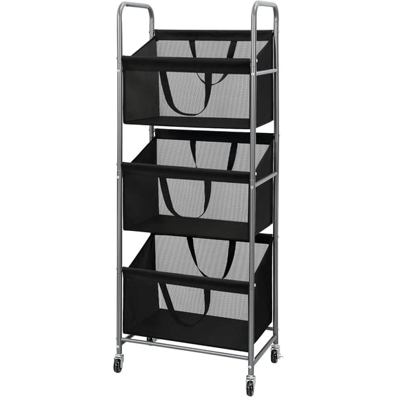 3-Tier Vertical Rolling Laundry Hamper with Removable Bags, 120L Stackable Laundry Sorter Basket, Clothes Hamper with Wheels for Small Spaces, Closet, Bedroom, Bathroom, Laundry Room, Black