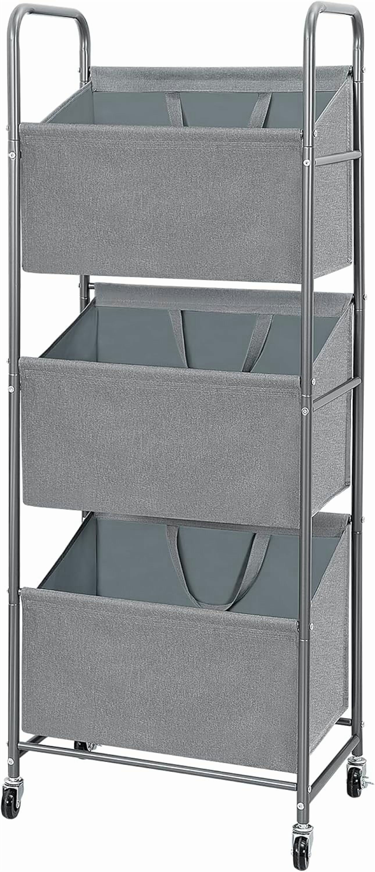3-Tier Vertical Rolling Laundry Hamper with Removable Bags, 120L Stackable Laundry Sorter Basket, Clothes Hamper with Wheels for Small Spaces, Closet, Bedroom, Bathroom, Laundry Room, Gray