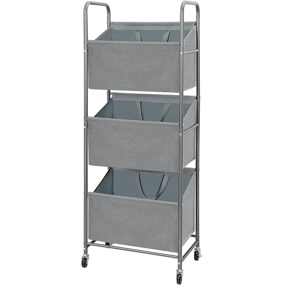 3-Tier Vertical Rolling Laundry Hamper with Removable Bags, 120L Stackable Laundry Sorter Basket, Clothes Hamper with Wheels for Small Spaces, Closet, Bedroom, Bathroom, Laundry Room, Gray