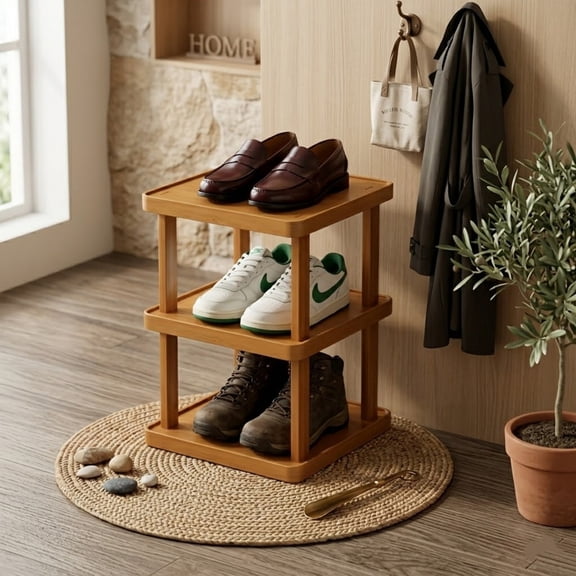 3-Tier Vertical Shoe Rack, Space Saving Corner Shoe Shelf, Tall Shoe Tower, Space Saving Narrow Shoe Organizer Display Shelf