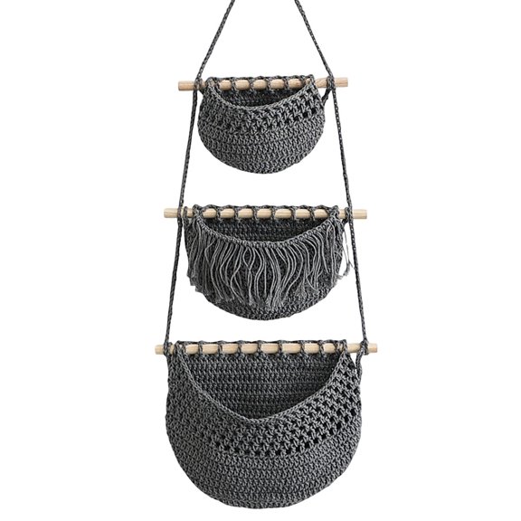 3 Tier Wall Hanging Basket Cotton Rope Woven Boho Wall Decor for Home Storage Organization