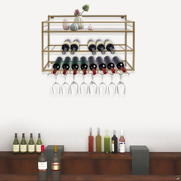 3-Tier Wall Mount Metal Wine Rack Bar Bottle Cabinet Holder Display Holder Shelf