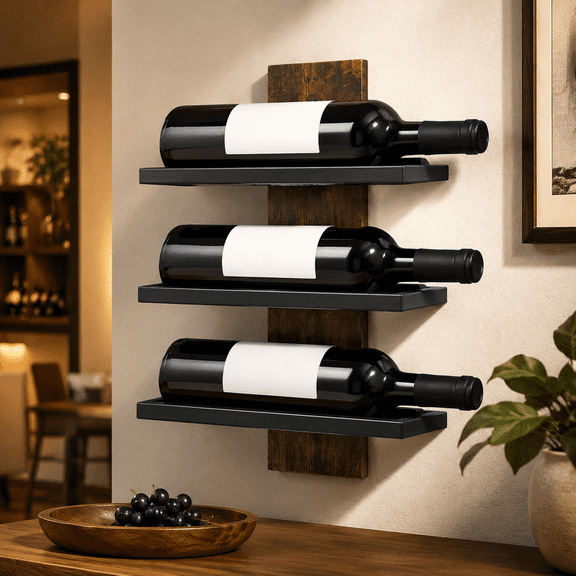 3-Tier Wall Mount Wine Rack, Wall Mounted Wine Bottle Racks for Display and Storage, Hanging Bottle Holder, for Living Room, Kitchen, Bar, Wine Cellar, Rustic Brown