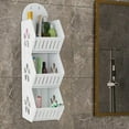 thumbnail image 1 of 3-Tier Wall Mounted Bathroom Storage Organizer Rack with Hanging Rings, PVC Shower Shelf for Toiletries, Towels, Laundry Room Organization, Space Saving Bathroom Storage Solution for Apartments, 1 of 6