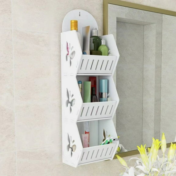3-Tier Wall Mounted Bathroom Storage Rack | White PVC Organizer for Shower, Toilet & Laundry Room | Space-Saving Shelf for Toiletries & Cleaning Supplies