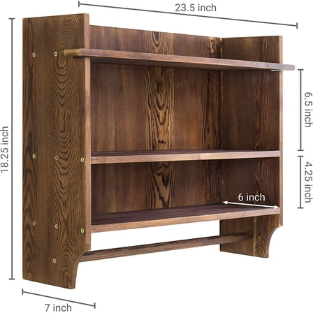 3 Tier Wall Mounted Rustic Burnt Solid Wood Bathroom Storage Shelves