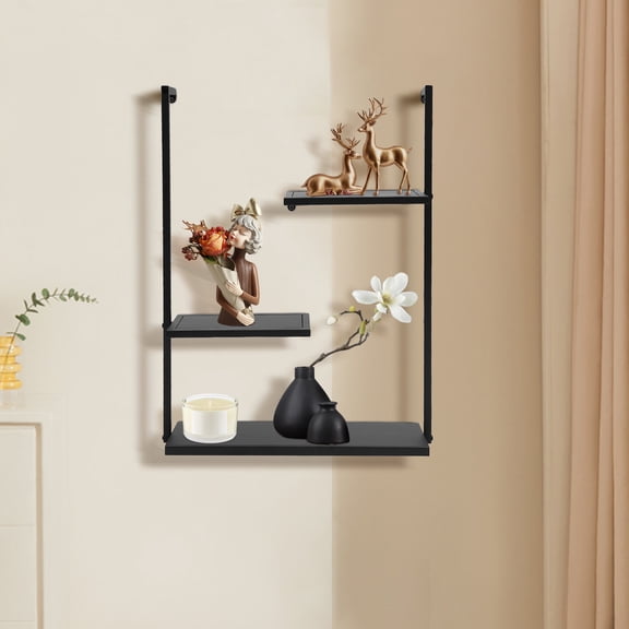 3-Tier Wall Mounted Storage Shelf, 22.8"x29.9" Iron Hanging Rack for Living Room, Kitchen, Bathroom Industrial Rustic Display Organizer