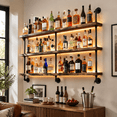 3-Tier Wall Mounted Wine Rack, Walnut Brown, 70.9