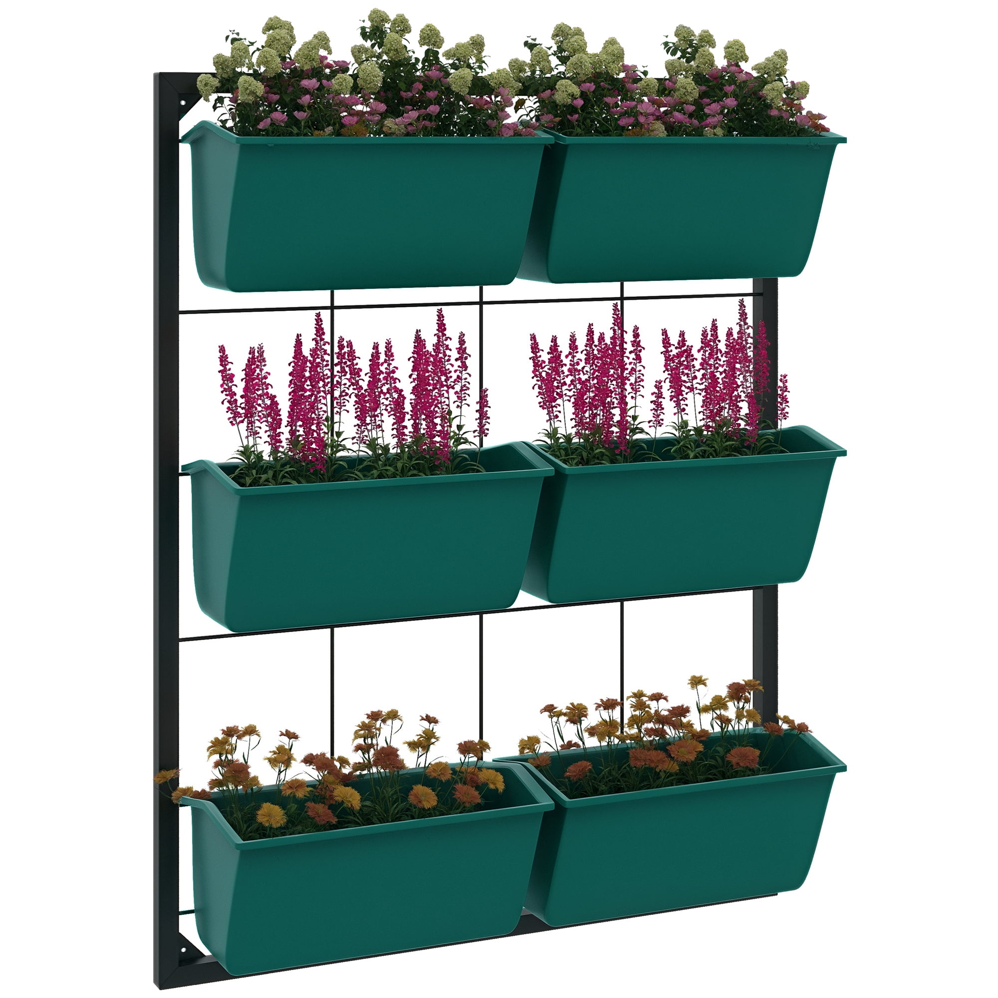 3 Tier Wall Planter with 6 Pots Hanging Plant Holder Self Draining Wall Mounted Planter for Vegetables Flowers Herbs Indoor Outdoor Balcony Patio Green